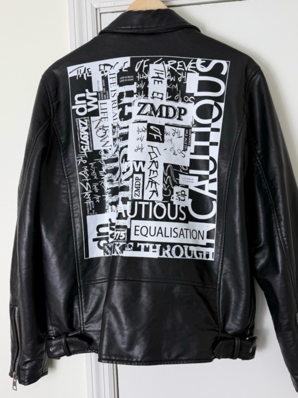 Zara Graffiti Black Moto Jacket Size Large